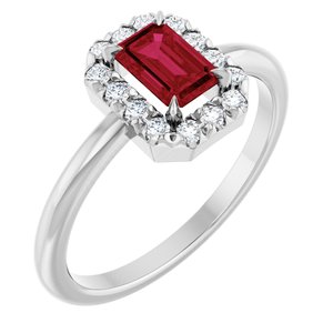 14K White Gold Lab-Grown Ruby & 1/5 CTW Natural Diamond French-Set Halo-Style Ring