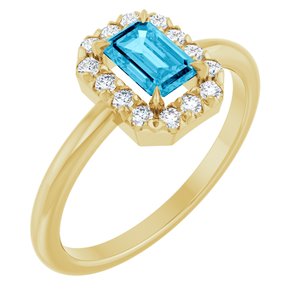 14K Yellow Gold Natural Aquamarine & 1/5 CTW Natural Diamond French-Set Halo-Style Ring