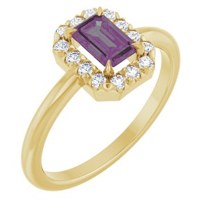 14K Yellow Gold Lab-Grown Alexandrite & 1/5 CTW Natural Diamond French-Set Halo-Style Ring
