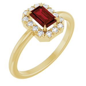 14K Yellow Gold Natural Mozambique Garnet & 1/5 CTW Natural Diamond French-Set Halo-Style Ring