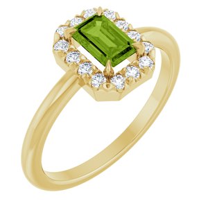 14K Yellow Gold Natural Peridot & 1/5 CTW Natural Diamond French-Set Halo-Style Ring