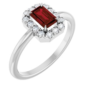 14K White Gold Natural Mozambique Garnet & 1/5 CTW Natural Diamond French-Set Halo-Style Ring