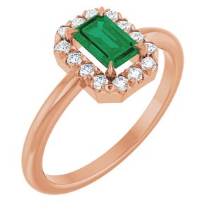 14K Rose Gold Lab-Grown Emerald & 1/5 CTW Natural Diamond French-Set Halo-Style Ring
