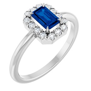 Platinum Natural Blue Sapphire & 1/5 CTW Natural Diamond French-Set Halo-Style Ring