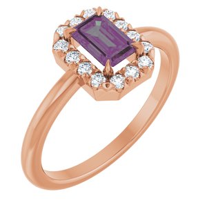 14K Rose Gold Lab-Grown Alexandrite & 1/5 CTW Natural Diamond French-Set Halo-Style Ring