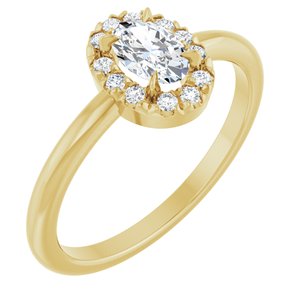 14K Yellow Gold Natural White Sapphire & 1/10 CTW Natural Diamond French-Set Halo-Style Ring