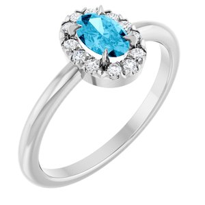 Platinum Natural Aquamarine & 1/10 CTW Natural Diamond French-Set Halo-Style Ring