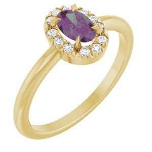 14K Yellow Gold Lab-Grown Alexandrite & 1/10 CTW Natural Diamond French-Set Halo-Style Ring