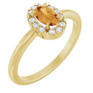 14K Yellow Gold Natural Citrine & 1/10 CTW Natural Diamond French-Set Halo-Style Ring