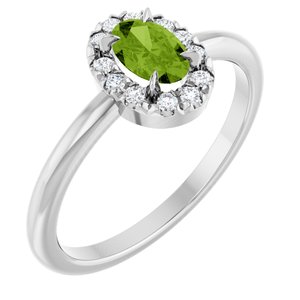 Sterling Silver Natural Peridot & 1/10 CTW Natural Diamond French-Set Halo-Style Ring