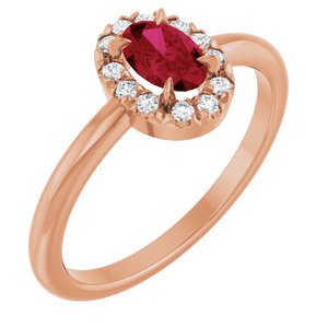 14K Rose Gold Lab-Grown Ruby & 1/10 CTW Natural Diamond French-Set Halo-Style Ring