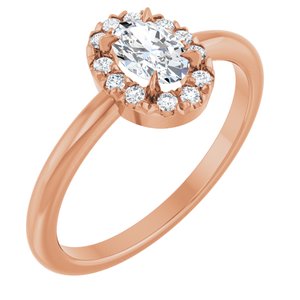 14K Rose Gold Natural White Sapphire & 1/10 CTW Natural Diamond French-Set Halo-Style Ring