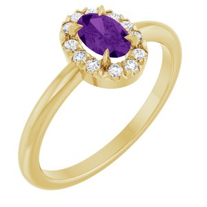 14K Yellow Gold Natural Amethyst & 1/10 CTW Natural Diamond French-Set Halo-Style Ring