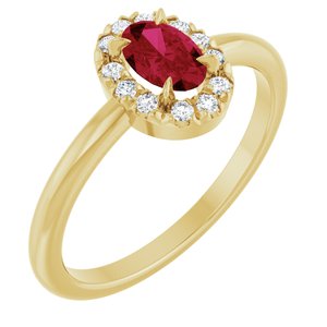 14K Yellow Gold Lab-Grown Ruby & 1/10 CTW Natural Diamond French-Set Halo-Style Ring