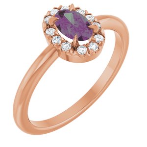 14K Rose Gold Lab-Grown Alexandrite & 1/10 CTW Natural Diamond French-Set Halo-Style Ring