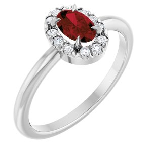 14K White Gold Natural Mozambique Garnet & 1/10 CTW Natural Diamond French-Set Halo-Style Ring