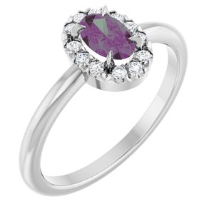 14K White Gold Lab-Grown Alexandrite & 1/10 CTW Natural Diamond French-Set Halo-Style Ring