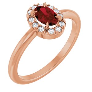 14K Rose Gold Natural Mozambique Garnet & 1/10 CTW Natural Diamond French-Set Halo-Style Ring