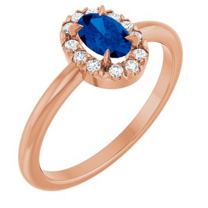 14K Rose Gold Lab-Grown Blue Sapphire & 1/10 CTW Natural Diamond French-Set Halo-Style Ring