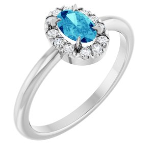 Platinum Natural Blue Zircon & 1/10 CTW Natural Diamond French-Set Halo-Style Ring