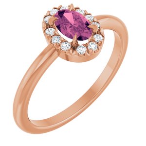 14K Rose Gold Natural Pink Tourmaline & 1/10 CTW Natural Diamond French-Set Halo-Style Ring