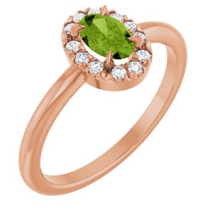 14K Rose Gold Natural Peridot & 1/10 CTW Natural Diamond French-Set Halo-Style Ring