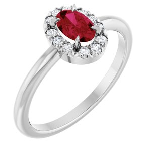 14K White Gold Lab-Grown Ruby & 1/10 CTW Natural Diamond French-Set Halo-Style Ring