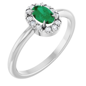 Sterling Silver Natural Emerald & 1/10 CTW Natural Diamond French-Set Halo-Style Ring