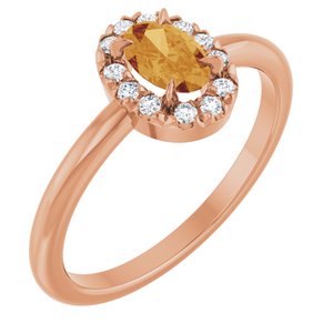 14K Rose Gold Natural Citrine & 1/10 CTW Natural Diamond French-Set Halo-Style Ring