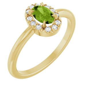14K Yellow Gold Natural Peridot & 1/10 CTW Natural Diamond French-Set Halo-Style Ring