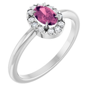 14K White Gold Natural Pink Tourmaline & 1/10 CTW Natural Diamond French-Set Halo-Style Ring
