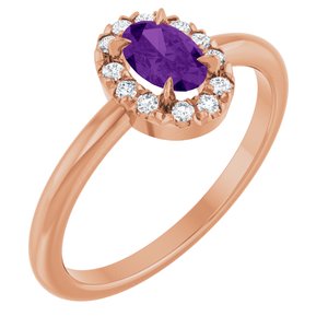 14K Rose Gold Natural Amethyst & 1/10 CTW Natural Diamond French-Set Halo-Style Ring