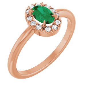 14K Rose Gold Lab-Grown Emerald & 1/10 CTW Natural Diamond French-Set Halo-Style Ring