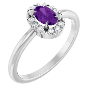 Platinum Natural Amethyst & 1/10 CTW Natural Diamond French-Set Halo-Style Ring
