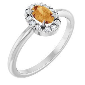 14K White Gold Natural Citrine & 1/10 CTW Natural Diamond French-Set Halo-Style Ring