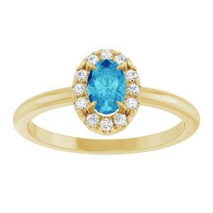14K Yellow Gold Natural Blue Zircon & 1/10 CTW Natural Diamond French-Set Halo-Style Ring