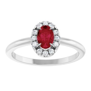 Sterling Silver Natural Ruby & 1/10 CTW Natural Diamond French-Set Halo-Style Ring