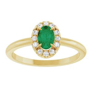 14K Yellow Gold Lab-Grown Emerald & 1/10 CTW Natural Diamond French-Set Halo-Style Ring