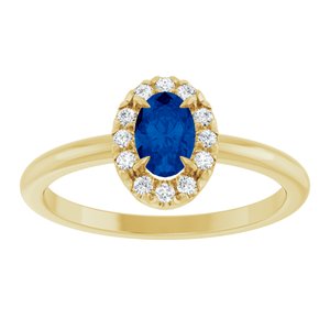 14K Yellow Gold Natural Blue Sapphire & 1/10 CTW Natural Diamond French-Set Halo-Style Ring