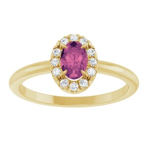 14K Yellow Gold Natural Pink Tourmaline & 1/10 CTW Natural Diamond French-Set Halo-Style Ring