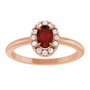 14K Rose Gold Natural Mozambique Garnet & 1/10 CTW Natural Diamond French-Set Halo-Style Ring