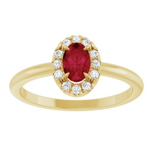 14K Yellow Gold Lab-Grown Ruby & 1/10 CTW Natural Diamond French-Set Halo-Style Ring