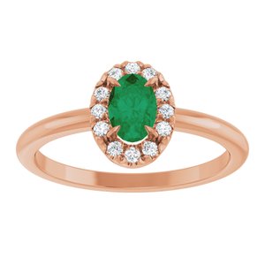 14K Rose Gold Lab-Grown Emerald & 1/10 CTW Natural Diamond French-Set Halo-Style Ring