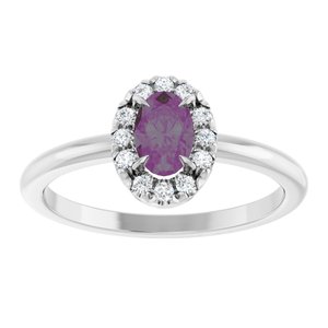 14K White Gold Lab-Grown Alexandrite & 1/10 CTW Natural Diamond French-Set Halo-Style Ring