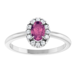 Platinum Natural Pink Tourmaline & 1/10 CTW Natural Diamond French-Set Halo-Style Ring