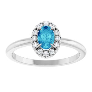 Sterling Silver Natural Blue Zircon & 1/10 CTW Natural Diamond French-Set Halo-Style Ring