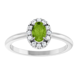 Platinum Natural Peridot & 1/10 CTW Natural Diamond French-Set Halo-Style Ring