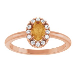 14K Rose Gold Natural Citrine & 1/10 CTW Natural Diamond French-Set Halo-Style Ring