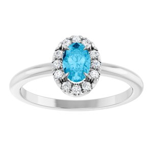 Platinum Natural Aquamarine & 1/10 CTW Natural Diamond French-Set Halo-Style Ring