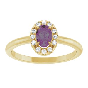 14K Yellow Gold Lab-Grown Alexandrite & 1/10 CTW Natural Diamond French-Set Halo-Style Ring